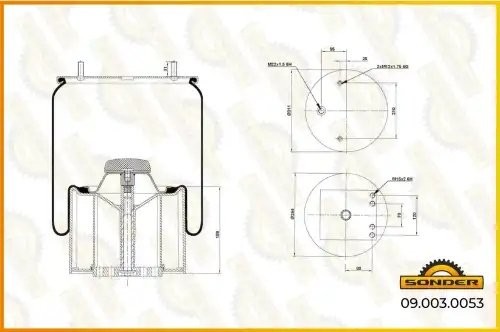 Пневморессора Premium со стаканом (пластик) 2шп.-M12 + 1 отвер.M22 под возд. — 3 090030053 SONDER