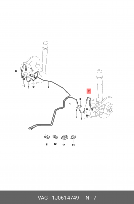 шланг тормозной!\ Audi A3, Skoda Octavia, VW Golf IV/Bora 97> 1J0 614 749 VAG