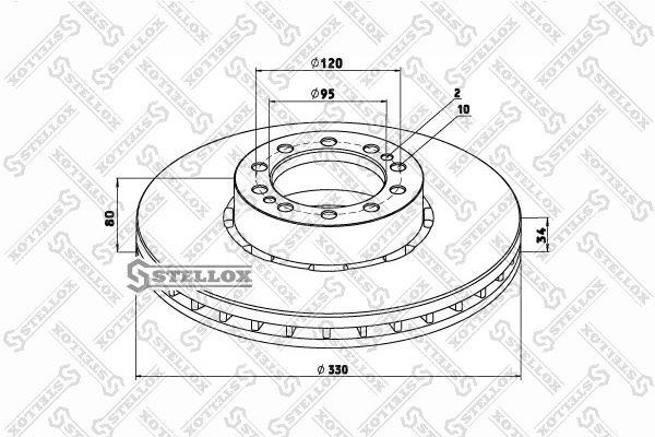 диск тормозной! вентилир.330x80x34x95 n10 \RVI Midlum 85-00777-SX STELLOX