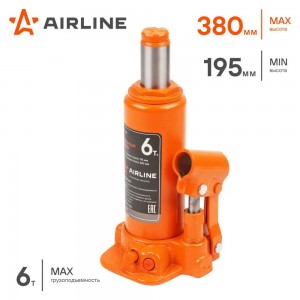Домкрат бутылочный 6т PRO (MIN - 195мм, MAX - 380мм) AJ-B-06 AIRLINE
