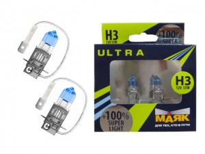 Лампа галогеновая головного света H3 PK22s Ultra Super Light +100% 12V цена за к 82320 SL+100 MAYAK