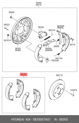 Колодки тормозные KIA Picanto (04-) задние (4шт.) OE 5835007A01 HYUNDAI KIA