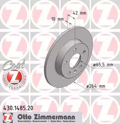 диск тормозной !задн. 264x10/42-5x110 \ Opel Astra 1.4-2.0TDi/2.2TDi 98> 430148520 ZIMMERMANN