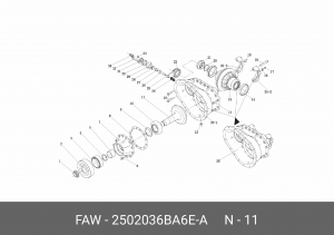 Шестерня FAW J6 ведущая коническая среднего моста OE 2502036BA6EA FAW