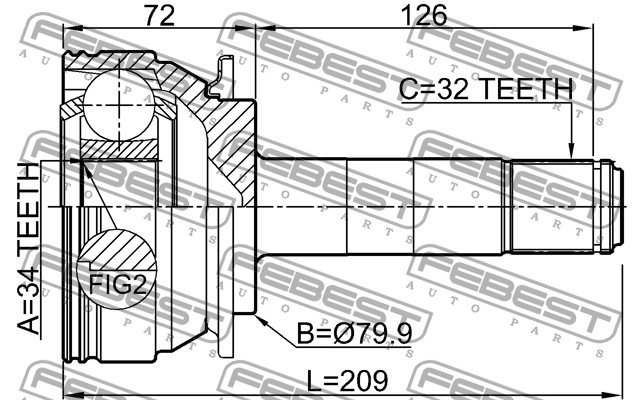 ШРУС внутренний задний!34X79.9X32\MB X164/W164/W251 05> 1611-164R FEBEST