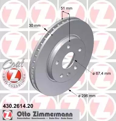 диск тормозной !перед. 296x30/51-5x120 \CHEVROLET, OPEL, SAAB 9-5 2.0 t BioPower 430.2614.20 ZIMMERMANN