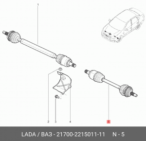 Привод передних колес ВАЗ-2170 левый (АБС) АвтоВАЗ 21700-2215011-11 LADA VAZ