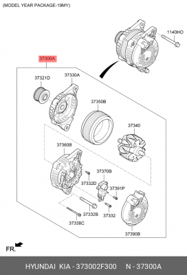 Генератор HYUNDAI Santa Fe (15-),Tucson (15-) KIA Sorento (15-) (2.0/2.2 TCI) OE 373002F300 HYUNDAI KIA