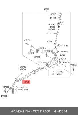 Трос HYUNDAI Solaris (10-) переключения КПП OE 437941R100 HYUNDAI KIA