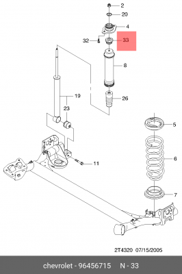 отбойник амортизатора заднего!\ Chevrolet Aveo T250 1.2 04.08> 96456715 GENERAL MOTORS