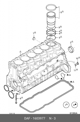 Кольцо гильзы цилиндра 146X5.7X5mm фиолетовое верхнее 146х5.7х5mm ДВС 1603977 DAF