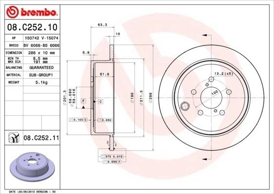 Диск тормозной 08.C252.11 08.C252.11 BREMBO