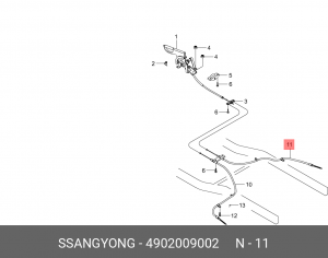 Трос стояночного тормоза SSANGYONG Kyron (05-) (D27,E32) задний правый (multi-li 4902009002 SSANG YONG