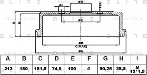 Барабан тормозной VW Golf 2,Jetta задний (1шт.) BLITZ BT0108 BLITZ