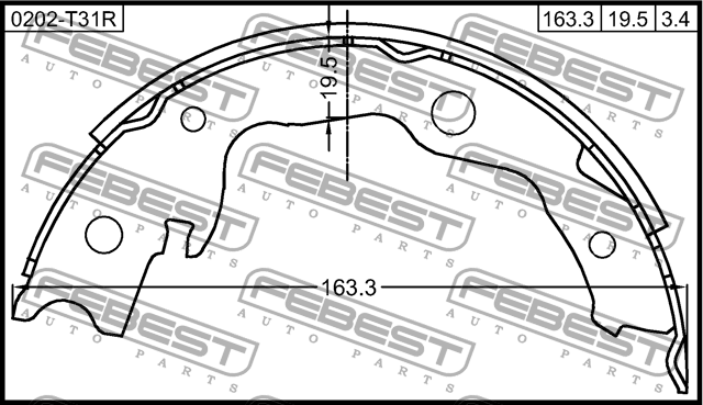 Колодки барабанные NISSAN QASHQAI J10E 2006-2013 0202-T31R 0202-T31R FEBEST