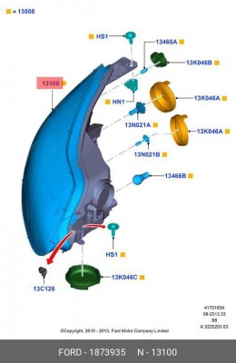 фара левая галоген !черная рамка\ Ford Focus 11> 1 873 935 FORD