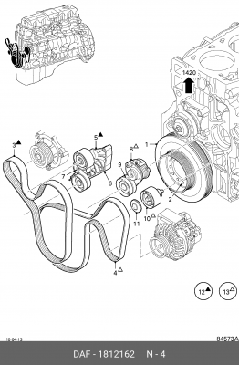Ремень генератора поликлиновый 7PK L=1752mm 1812162 DAF