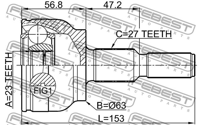 ШРУС внешний 23х63х27 FORD FOCUS CDH 2012- 2110-CDH 2110-CDH FEBEST