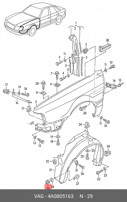 клипса\ Audi 80/100/A3/A4/A6/A8 91>, VW Passat 97> 4A0 805 163 VAG