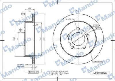Диск тормозной KIA Cerato (09-),Soul (09-) задний (1шт.) MANDO MBC030078 MANDO