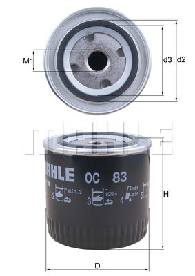 Фильтр масляный OC83 MAHLE KNECHT