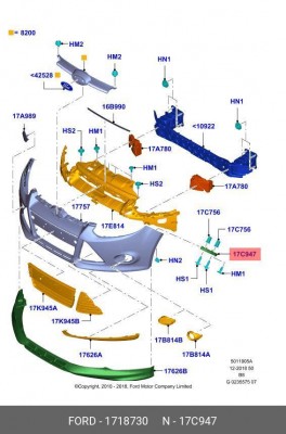 кронштейн переднего бампера! правый\ Ford Focus III 11> 1 718 730 FORD