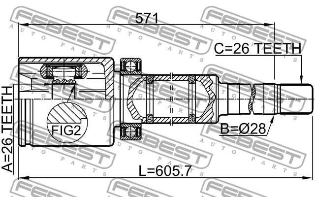 Шрус внутренний правый 26x28x26 2711-S80AWDTRH FEBEST