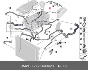Труба радиатор ОЖ-расширительный бачок 17125A09423 17125A09423 BMW