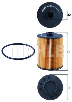 Фильтр масляный VW Passat,Touareg (11-) SKODA Superb (08-) (3.6 V6) MAHLE OX983D MAHLE KNECHT
