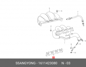 Прокладка коллектора SSANGYONG Actyon (06-),Kyron (07-),Rexton (02-) (E23) выпус 1611423080 SSANG YONG