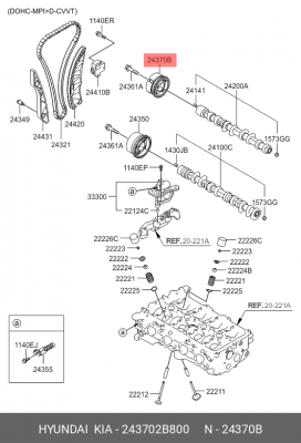 Шестерня HYUNDAI Elantra (11-) распредвала выпускной OE 243702B800 HYUNDAI KIA
