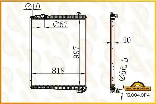 Радиатор системы охлаждения с рамкой Scania 2439722 130040114 SONDER
