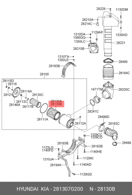 Фильтр воздушный HYUNDAI HD260,270,370,500 дв.D6CA38 (-08) внешний OE 281307G200 HYUNDAI KIA