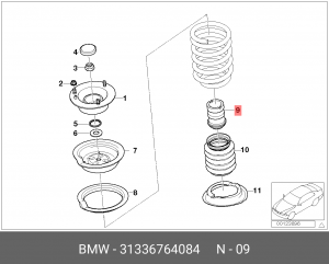 Отбойник амортизатора BMW 6 (E63) переднего (1шт.) OE 31 33 6 764 084 BMW