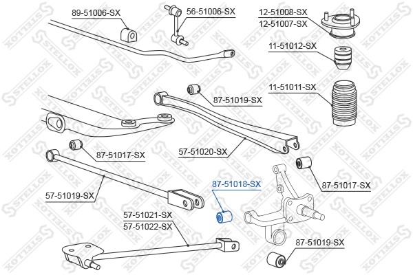 сайлентблок зад. рычага зад. внутр.!\ Hyundai Coupe 96-00 87-51018-SX STELLOX