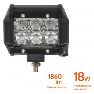 Фара светодиодная (балка) двухрядная, 6 LED рассеянный свет, 18W (98х78х65) 12/2 ALED041 AIRLINE