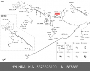 Шланг тормозной задний правый 587382S100 HYUNDAI KIA