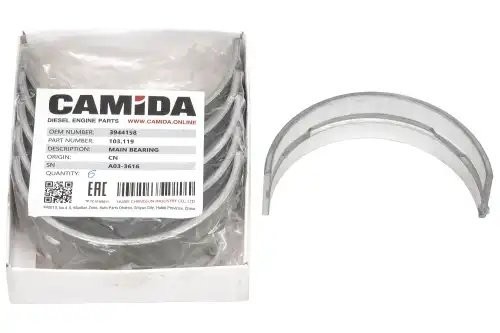 Вкладыш коленвала коренной верхний стандарт КАМАЗ дв. Cummins 6CT, ISC, L, ISLe  103119 CAMIDA