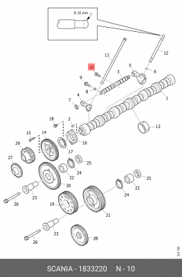 болт вала рокеров! M10х33х1.0\ SCANIA 1833220 SCANIA