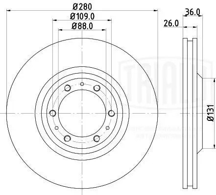 Диск торм. Great Wall Hover (05-)/H3 (10-)/Н5 (11-) перед. d=280 (DF 270303)  2ш DF 270303 TRIALLI