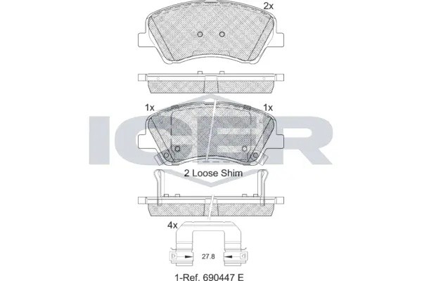 182298 колодки дисковые передние!\ Kia Optima, Hyundai Genesis/Veloster 2.0 10> 182298 ICER