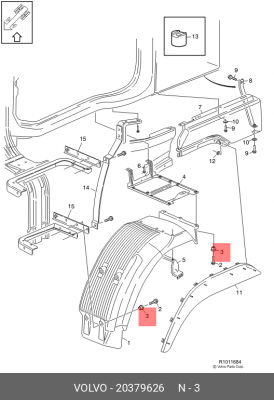 втулка распорная !(м) 11.7/25x8.2x3.9 крепление брызговика\ RVI, Volvo 20379626 VOLVO