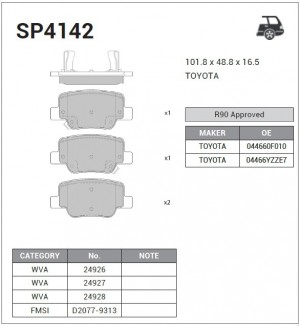 Колодки тормозные TOYOTA Verso (R20) задние (4шт.) SANGSIN SP4142 SANGSIN