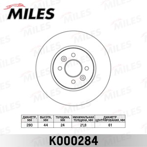 Диск тормозной передний RENAULT KANGOO 01-/LAGUNA 95-01/MEGANE 96-/SCENIC 99- (T K000284 MILES