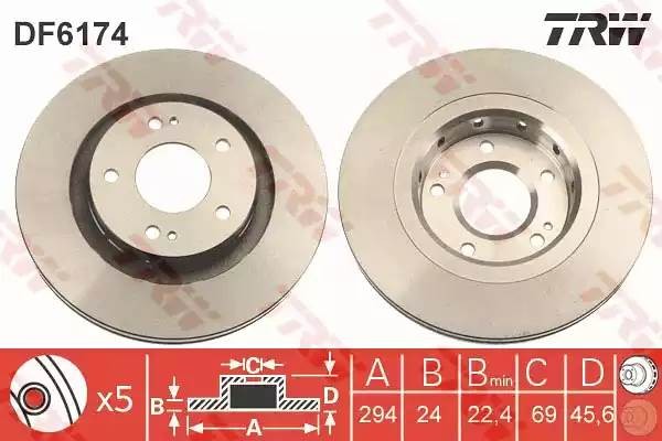 Диск тормозной передний MITSUBISHI OUTLANDER II-III, PEUGEOT 4007 DF6174 DF6174 TRW