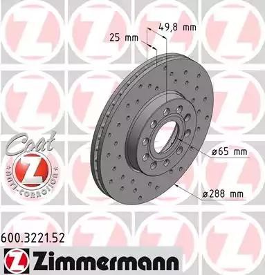 диск тормозной !Sport перед. 288x25/50-5x112 \ Audi A3, Skoda Octavia, VW Golf 1 600.3221.52 ZIMMERMANN