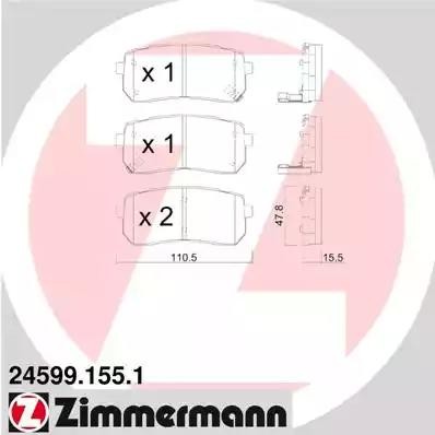 колодки дисковые !задн. 110x48x16 \ Haval H8 13>, Hyundai H-1 II 08>/ix55 07>, K 245991551 ZIMMERMANN