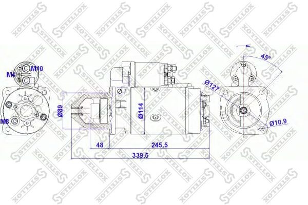стартер! 24V 4KW 9 зубьев 45 гр.вправо\ Volvo F/FL/FM 6/7 96> 88-02027-SX STELLOX