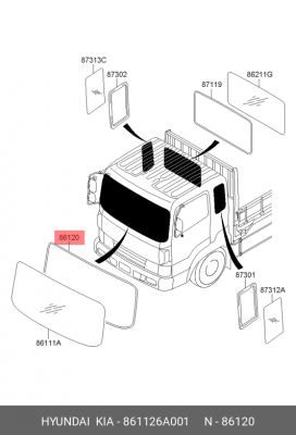 Уплотнитель стекла HYUNDAI HD120 ветрового OE 861126A001 HYUNDAI KIA