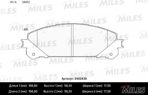 Колодки тормозные передние (без датчика) (Смесь Low-Metallic) LEXUS RX 09-/TOYOT E400439 MILES